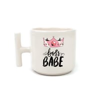 Boss Babe Yazılı Beyaz Rengi Eğlenceli Yazılı Esprili Özel Tasarım El Yapımı T Kulplu Fincan