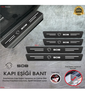 Peugeot 508 Logolu Karbon Kapı Eşiği Koruyucu Suni Deri 4'lü Set