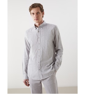 LCWAIKIKI Classic Gri Regular Fit Uzun Kollu Armürlü Erkek Gömlek