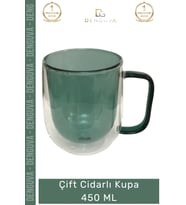 Çift Cidarlı Cam Kupa 450 ml Yeşil Isı Yalıtımlı