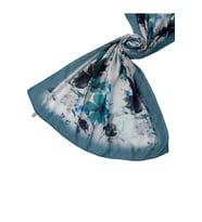 Ebruli Cotton Vual Çiçek Desenli Şal 75x190 cm (Su Yeşili)