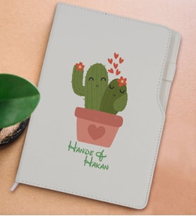 BK Gift Kişiye Özel Kaktüs Tasarımlı Beyaz Termo Deri Not Defteri 15x21cm-11