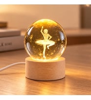 Balerin Cam Küre Gece Lambası – Ahşap Tabanlı Mini Dekor
