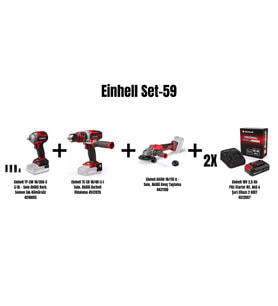 Einhell Set-59(18/350 Darb.Som Sık+18/48 Darb Vid+18/115 Q Akülü Taş+2x18V 2,5 Ah Akü Şarj Cihazı)
