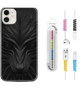 Apple iPhone 11 12 13 Mini Kılıf Kablo Koruma Spiral Silikon Black Fox 1325