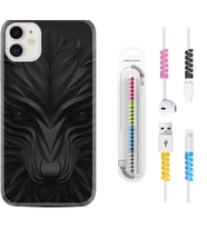 Apple iPhone 11 12 13 Mini Kılıf Kablo Koruma Spiral Silikon Black Fox 1325