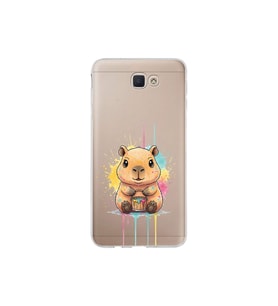 Samsung Galaxy J7 Prime ile Uyumlu Splash Kapibara Tasarımlı Şeffaf Silikon Kılıf