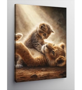 Kanvas Tablo Oynayan Kedi Ve Aslan