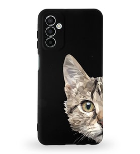 Samsung Galaxy A04s Uyumlu Lansman Kılıf Catface Tasarımlı İçi Kadife Kapak-Siyah (Şeffaf)