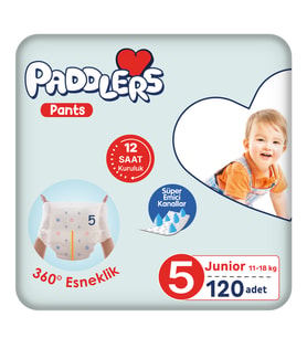 Paddlers Külot Bebek Bezi 5 Numara Junior 120 Adet (11-18 Kg) Ekstra Aylık Paket