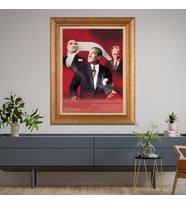 Altın Varaklı Çerçeveli Paspartulu Atatürk Tablo TR1507 (Gold)