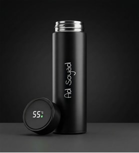 Kişiye Özel İsim Baskılı Dereceli Paslanmaz Çelik Termos Siyah Renk 450ml