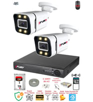 FURY 2 Kameralı Full Hd Gece Renkli - Su Geçirmez Ultra Led Güvenlik Kamerası Seti 1 TB