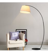 RİOLİGHT RETRO2 RUSTİK HAREKETLİ KREM KUMAŞ BAŞLIK SİYAH METAL LAMBADER KÖŞE LAMBASI ŞAPKA ÇAPI:45CM