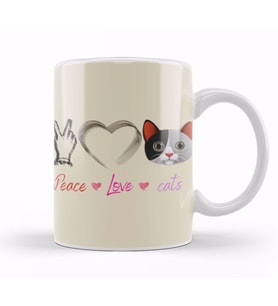 Peace Love Cats Awesome Gift Fashion    Peace Love cats Funny Summer Female Kupa Bardak Porselen