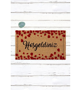 Gül Yapraklı Tasarım Hoşgeldiniz Kapı Paspası Koko Paspas Dış Kapı Paspası Kıl Paspas