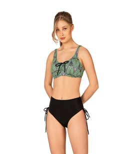 Endeep Kadın Büyük Beden Balenli Destekli Bağlama Detaylı Yeşil Desenli Bikini Takımı