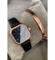 Bileklik ve Kol Saati Seti Siyah Kordon Çelik Kasa Rose Cartier Bileklik Seti Kadın Modası Çok Satan Ürünler