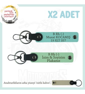 Motor Severlere Özel, İsim Plaka ve B Rh (-) Kan Grubu Yazılı x2 Anahtarlık Takım, Yeşil-Turkuaz-SK (Çok Renkli)