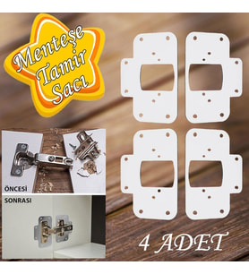 Dolap Kapak Taş Menteşe Tamir Sacı Pratik Onarım Kiti Beyaz Metal Yuva Tablası 6.5 x 9 cm (4 ADET)