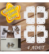 Dolap Kapak Taş Menteşe Tamir Sacı Pratik Onarım Kiti Beyaz Metal Yuva Tablası 6.5 x 9 cm (4 ADET)