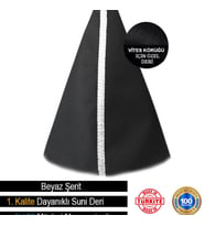 CİTRÖEN BERLİNGO 2 Uyumlu Siyah Deri Özel Tasarım Beyaz Şerit Spor Dikiş Vites Körüğü