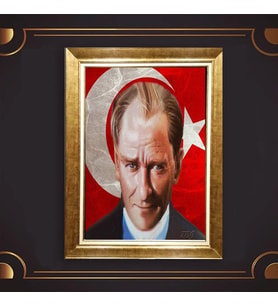 Altın Varaklı Çerçeveli Paspartulu Atatürk Tablo nl02A398 (Gold)