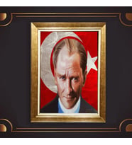 Altın Varaklı Çerçeveli Paspartulu Atatürk Tablo nl02A398 (Gold)