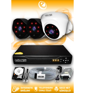 ELITCAM 3 Kameralı Uzay 1 İç Kamera Set 100 GB HDD Full HD Gece Görüşlü Güvenlik Kamerası Sistemi