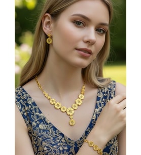 Vip Altın Kaplama Mini Kalpli Küpe Bileklik Kolye Set - 26set16