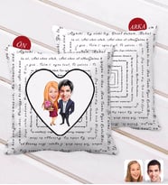 BK Gift Kişiye Özel Sevgililer Karikatürlü 100 Dilde Seni Seviyorum Desenli Dekoratif Kırlent Yastık-94 (Beyaz)