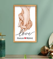 BK Gift Kişiye Özel Sevgili El Ele Tasarımlı Ahşap Çerçeveli Tablo-2 40x25cm, Sevgililer Günü, Sevgiliye Hediye