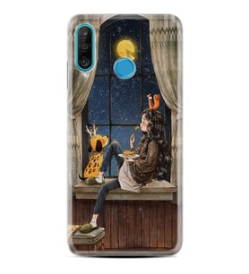 Huawei P30 Lite Uyumlu Kılıf Desenli Silikon Güzel Kılıf Ananas Camera Glass 1358