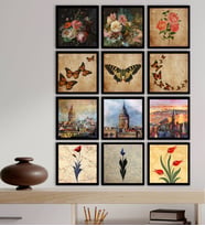 BK Gift 12 Parça Çerçeve Görünümlü Ahşap Tablo Seti (55x75cm)