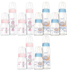 Bebsi Cam Biberon Seti (Mavi - Pembe) (250ML+125ML) (Karma 6 Lı Set)
