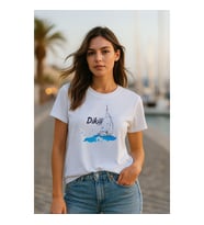 Kadın Bisiklet Yaka %100 Pamuk Dikili Baskılı Kısa Kollu T-Shirt