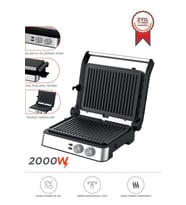 Torima TG-PRO300 Siyah-Gümüş 2000W Paslanmaz Çelik Tost Izgara Makinesi Çıkarılabilir Plaka (Siyah - Gümüş)
