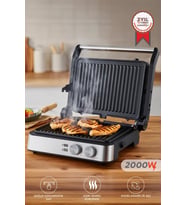 Torima Tost Makinesi 2000W Paslanmaz Çelik Çıkarılabilir Plakalı Izgara Makinesi TG PRO300 Siyah Gümüş