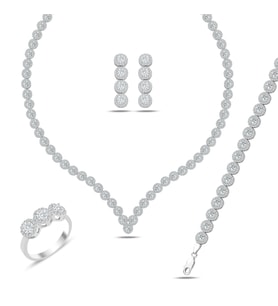 925 Ayar Gümüş 4 Mm Pırlanta Taşlı V Model Su Yolu Set