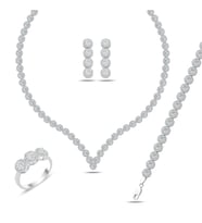 925 Ayar Gümüş 4 Mm Pırlanta Taşlı V Model Su Yolu Set