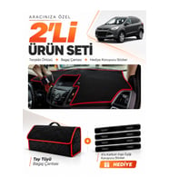 e-biz FORD KUGA (2013-2015) Uyumlu Torpido Örtüsü + Tay Tüyü Bagaj Çantası - Siyah-Kırmızı - FO026