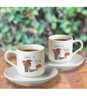 Tom & Jerry Tasarımlı İkili Türk Kahvesi Fincanı Seti Kişiye Özel