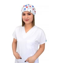 Renkli Balonlar Desen Unisex Cerrahi Bone Hemşire Saç Boneleri (Beyaz)