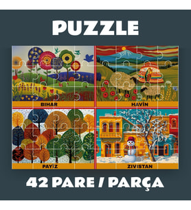 Pazil Bi Kurdî Demsal Aylar - Kürtçe Puzzle Yapboz (42 Pare/Parça - A4) (Çok Renkli)