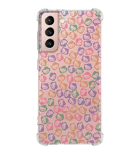Samsung Galaxy S21  Köşe Korumalı Antişok Kapak Hello Kitty Tasarımlı Şeffaf Silikon Kılıf