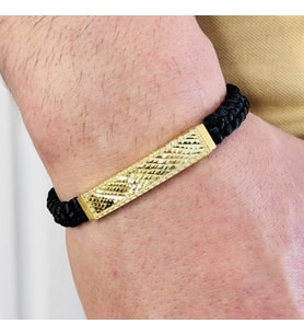 Gümüş Erkek Bileklik,14K Altın Kaplama, El Örgüsü Şık Ve Modern Tasarım (Gold)