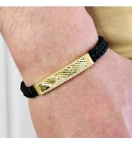 Gümüş Erkek Bileklik,14K Altın Kaplama, El Örgüsü Şık Ve Modern Tasarım (Gold)