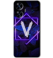 Realme C55 Kılıf HD Desen Baskılı Kılıf - Dark Neon Yaprak V Harfi