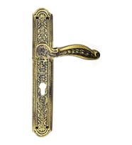Antik Ulu Model Büyük Kapı Kolu Takımı, 354x57 mm, Yaylı - Pirinç, Antik, Tarihi, Osmanlı Stil Lale ve Desen İşlemeli Kapı Kol Takım