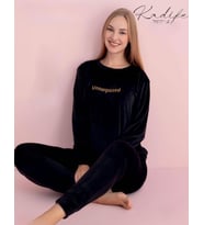 Pijamerry Kadın Kışlık Bisiklet Yaka Kadife Pijama Takımı 3012 - 1 Adet (Siyah)